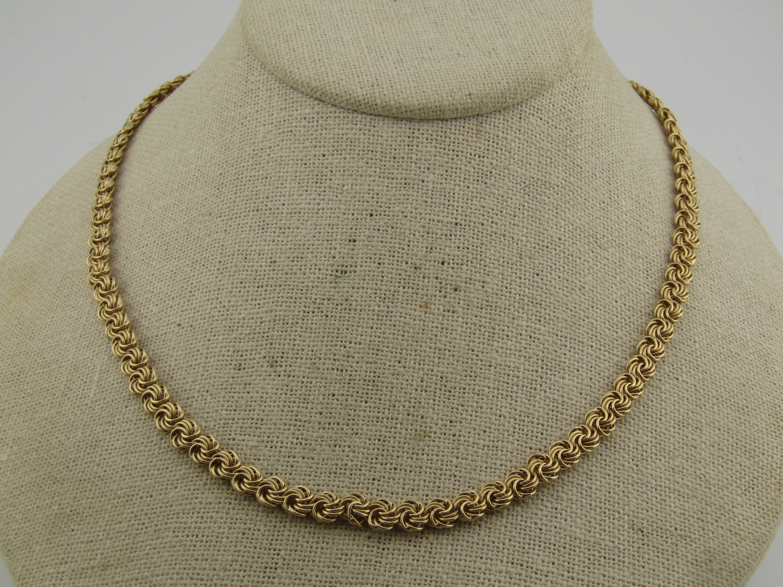 Vintage 14kt Blossom Wrapped Link Necklace, 18", 1980's: Title:Vintage 14kt Blossom Wrapped Link Necklace, 18", 1980's Description:Vintage 14kt Blossom Wrapped Link Necklace, 18", 1980's or possibly older. This is 5mm wide with a wire wrapped design that