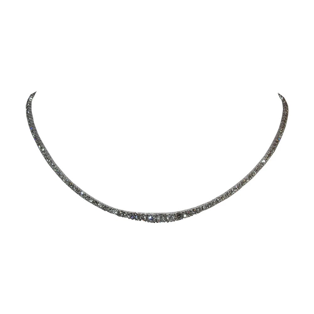 18 KT White Gold Gold Eternity Diamond Necklace: Title:18 KT White Gold Gold Eternity Diamond Necklace Description:18 kt white gold necklace with 8.45 cttw in brilliant cut diamonds. Necklace has 168 stones which graduate from 2 mm's to 3.5 mm's