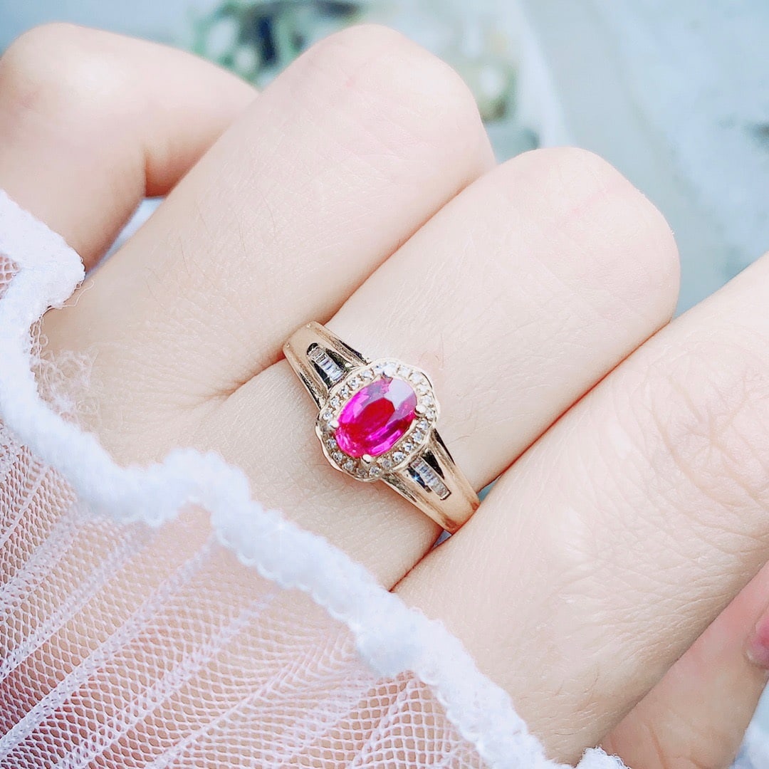 14K GOLD 0.55 CT NATURAL RUBY and DIAMOND RING - 6