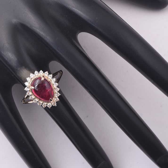3.52 Ct Pear Tourmaline 9K Gold Ring - 2