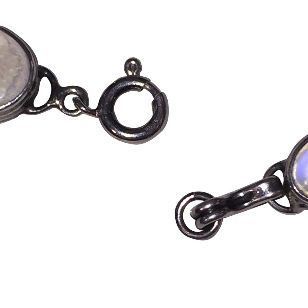 Art Deco Sterling Oval Hand Cut Grey Moonstone Bracelet - 6