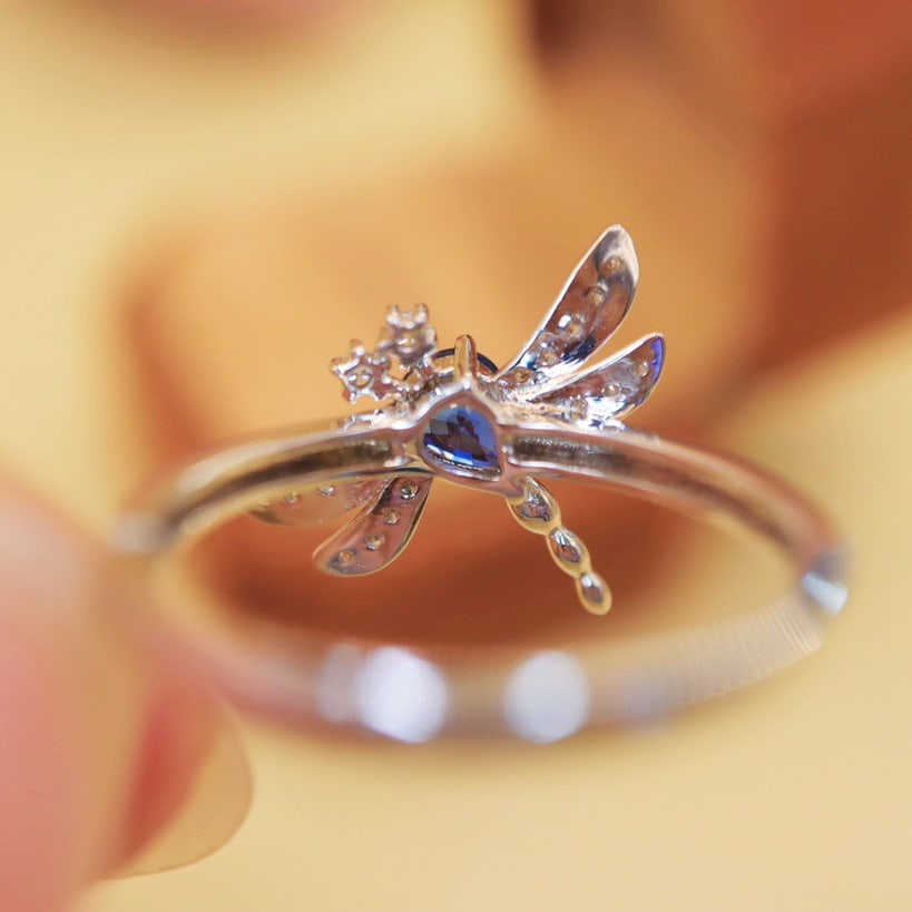 14K GOLD 0.49 CTW VIVID BLUE NATURAL SAPPHIRE and DIAMOND RING - 5