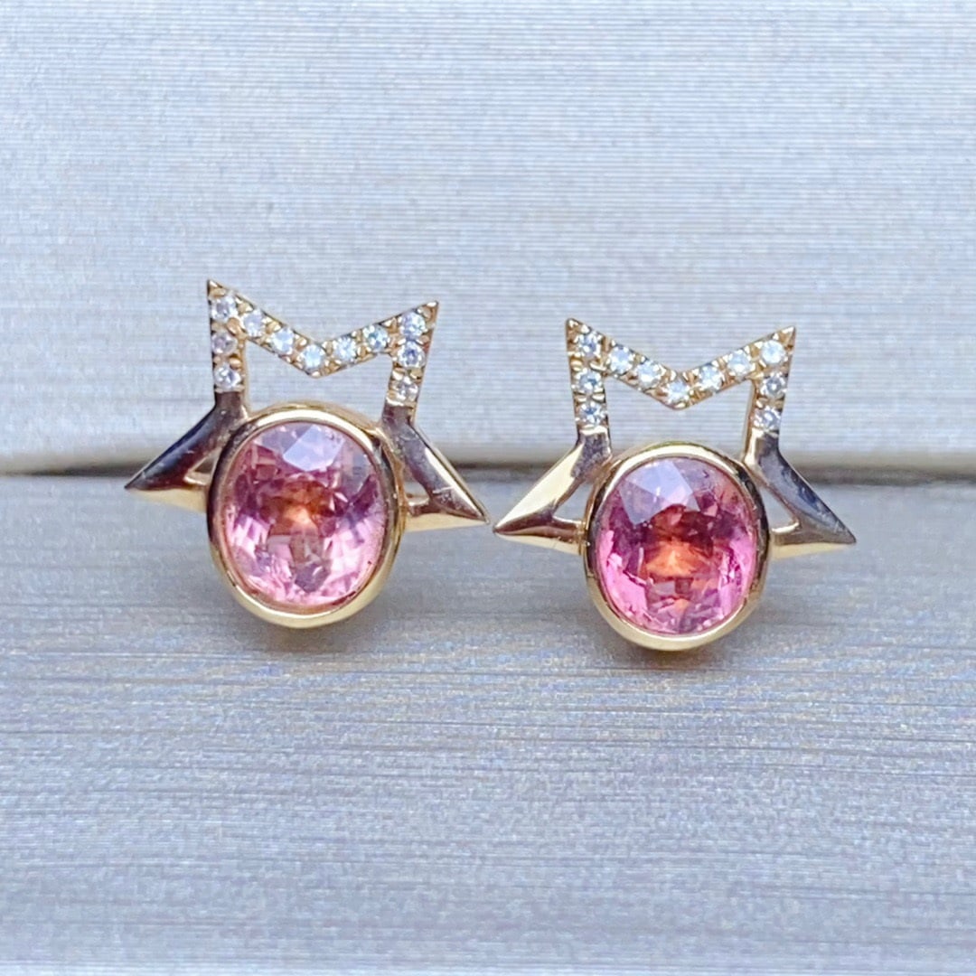 14K GOLD 1.21 CTW NATURAL TOURMALINE and DIAMOND EARRINGS: Title:14K GOLD 1.21 CTW NATURAL TOURMALINE and DIAMOND EARRINGS Description:Ref:230678109Gold Content:14K GoldMain Gemstone:TourmalineNumber of stones:2Shape:OvalCarat Weight:1.15ct Color:PinkTreatmen
