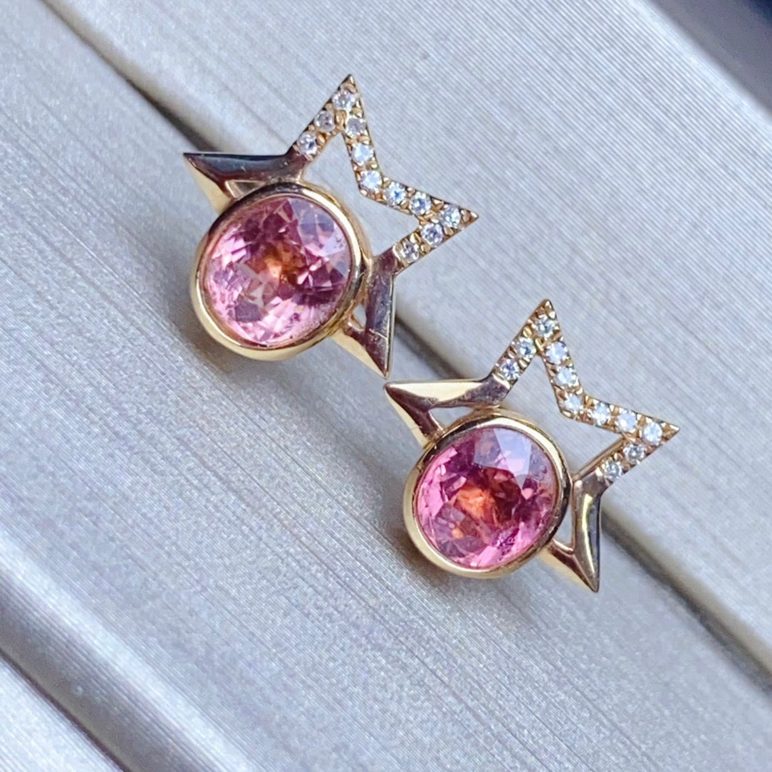 14K GOLD 1.21 CTW NATURAL TOURMALINE and DIAMOND EARRINGS - 2