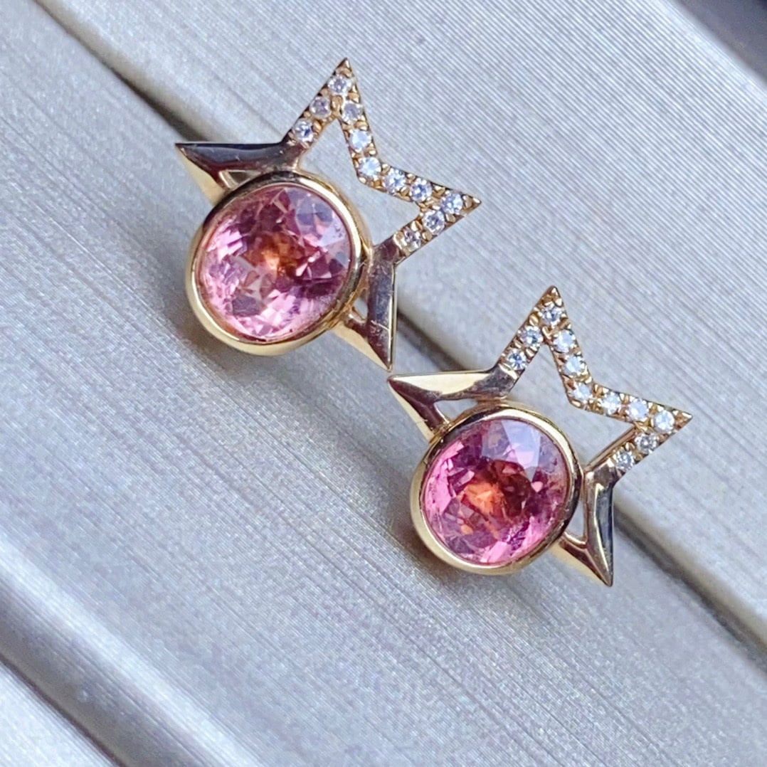 14K GOLD 1.21 CTW NATURAL TOURMALINE and DIAMOND EARRINGS - 3