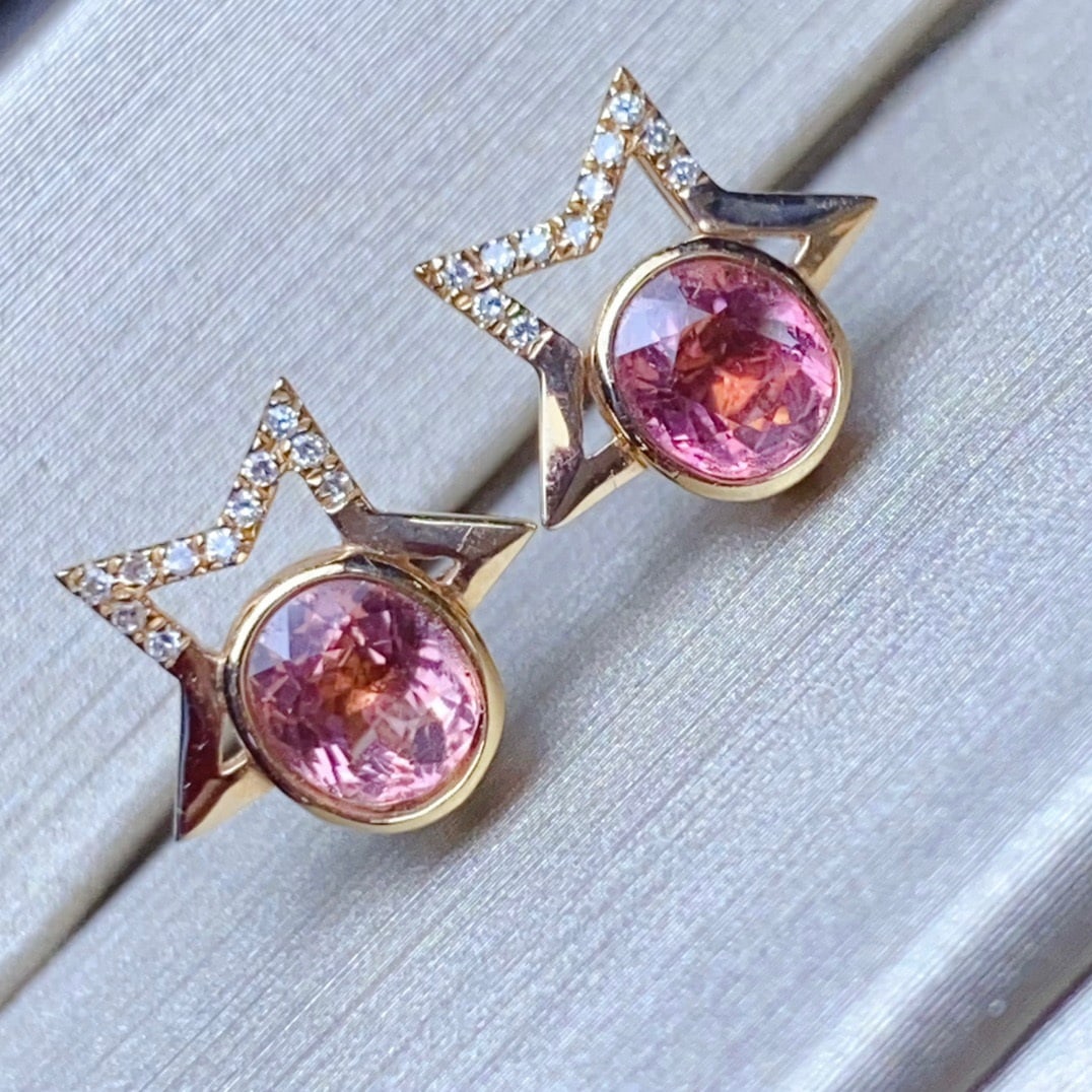 14K GOLD 1.21 CTW NATURAL TOURMALINE and DIAMOND EARRINGS - 4