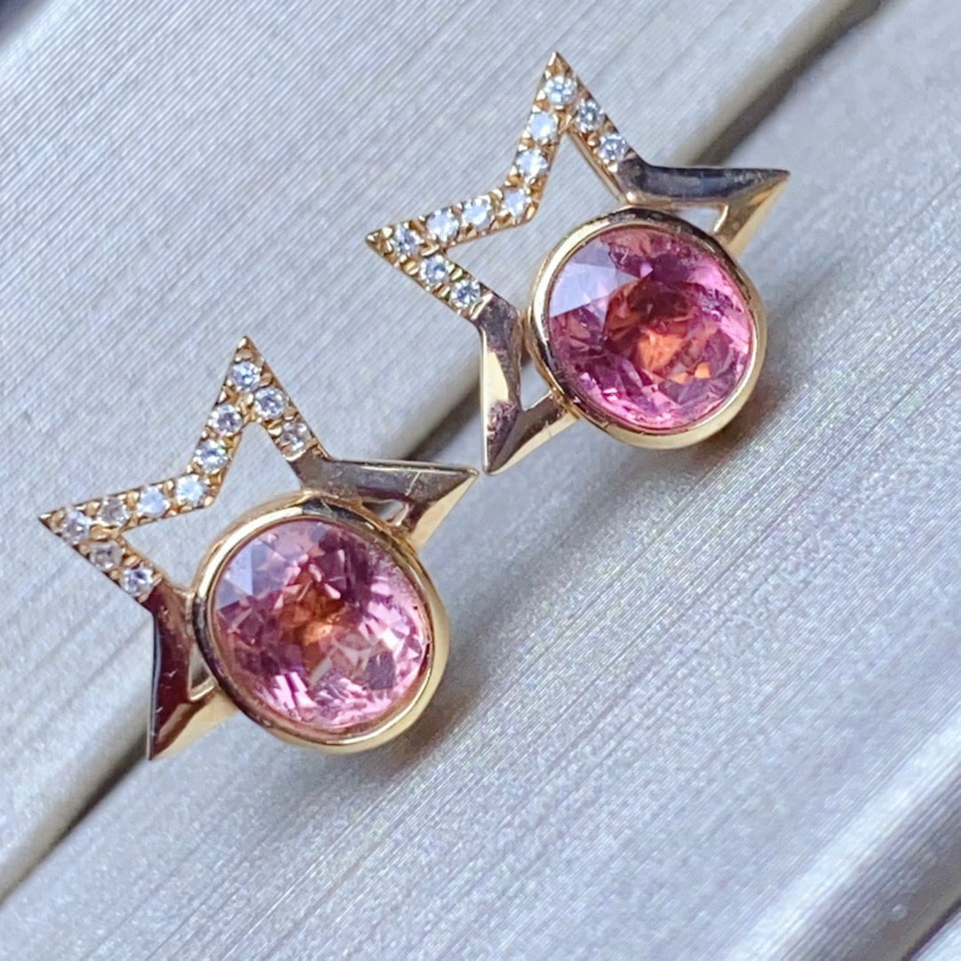 14K GOLD 1.21 CTW NATURAL TOURMALINE and DIAMOND EARRINGS - 5