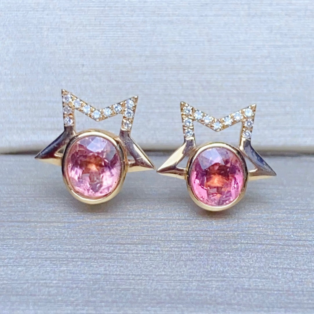 14K GOLD 1.21 CTW NATURAL TOURMALINE and DIAMOND EARRINGS - 6