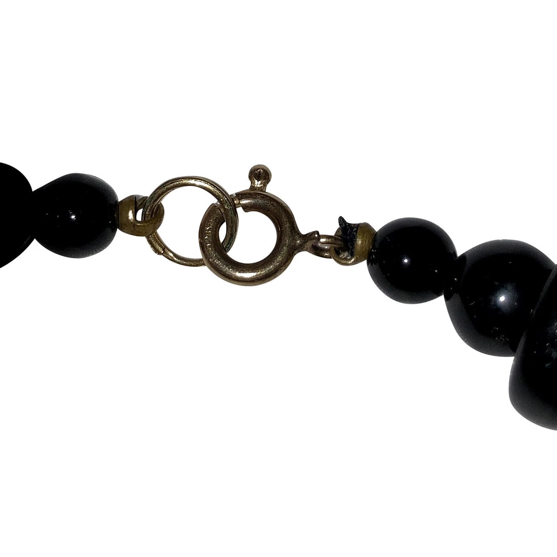 Vintage Pressed Wood Glass and Brass Bead Necklace - 5