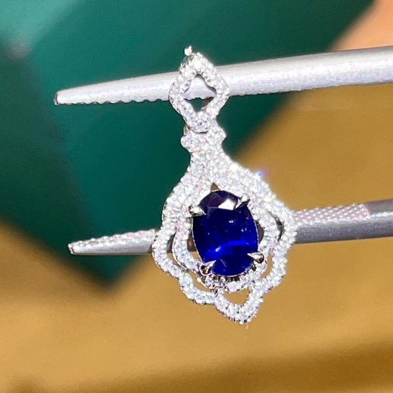 14K GOLD 0.74 CTW NATURAL SAPPHIRE and DIAMOND PENDANT - 2