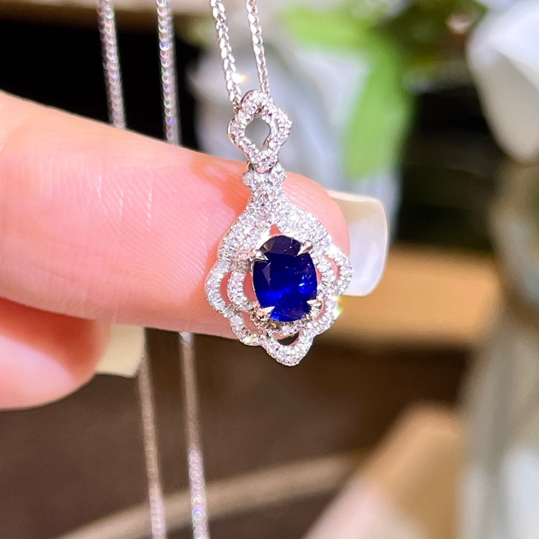 14K GOLD 0.74 CTW NATURAL SAPPHIRE and DIAMOND PENDANT - 4