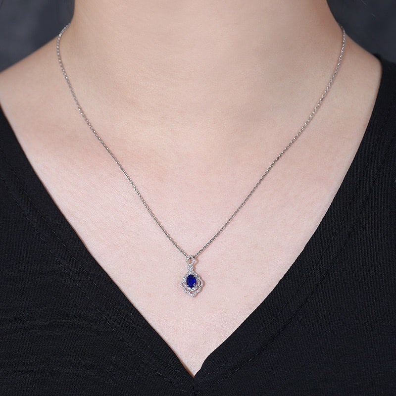 14K GOLD 0.74 CTW NATURAL SAPPHIRE and DIAMOND PENDANT - 6