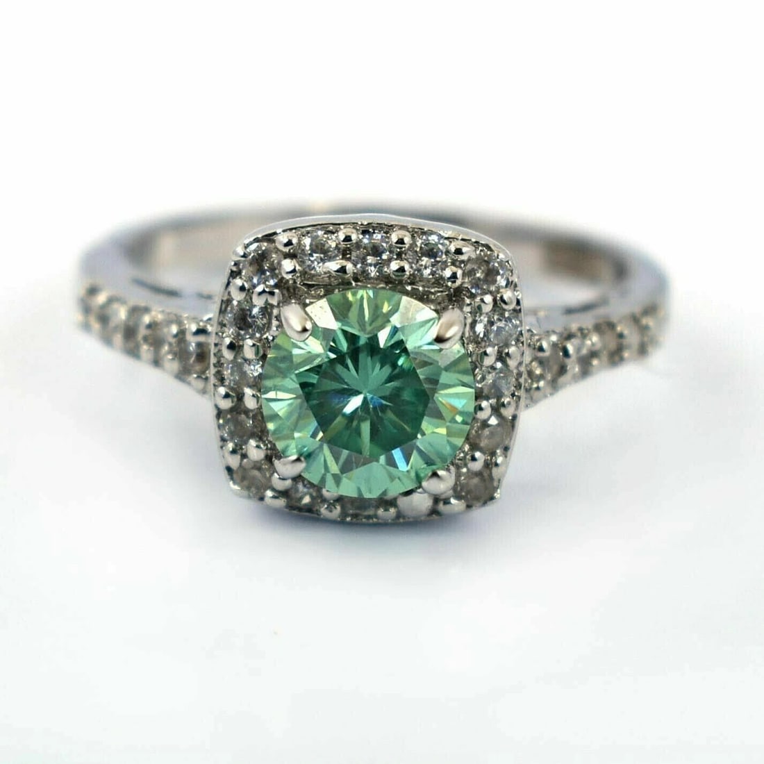 Hand Made Sterling Silver Blue Diamond Pave Ring 1.20 Cts - 2