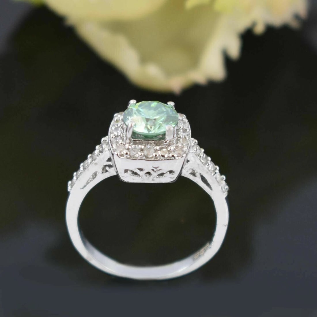 Hand Made Sterling Silver Blue Diamond Pave Ring 1.20 Cts - 5