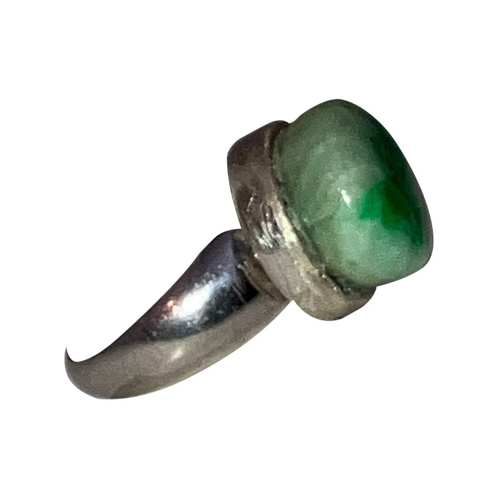 Hand Made Sterling Silver Apple Green Jadeite Jade Spinning Ring - 3