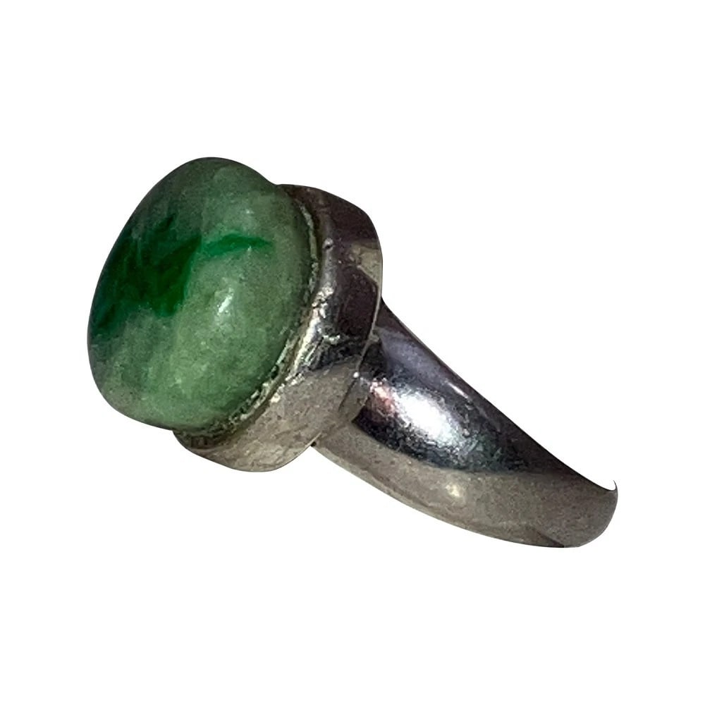Hand Made Sterling Silver Apple Green Jadeite Jade Spinning Ring - 4