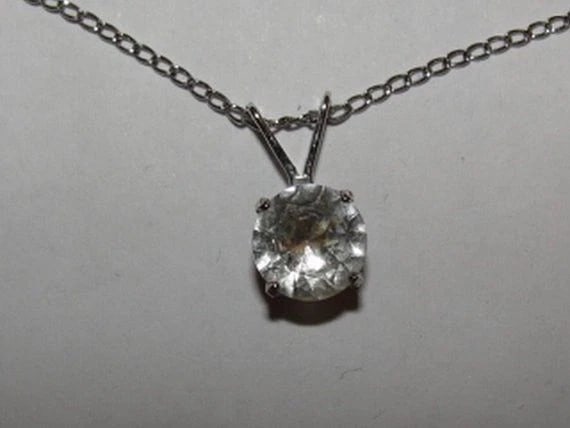 Sterling Silver Faceted Rock Crystal Prong Set Necklace Solitaire - 2