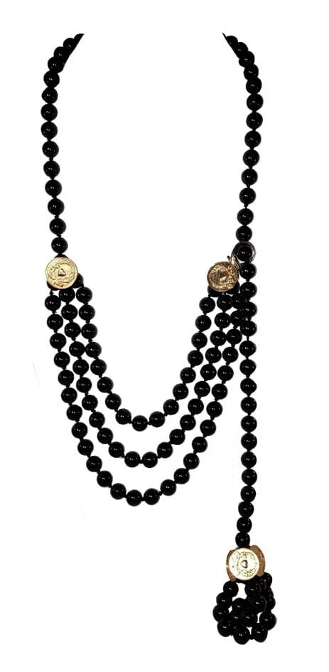 Moschino Triple Strand Black Plastic Bead Cheap and Chic Coin Belt Necklace - 2