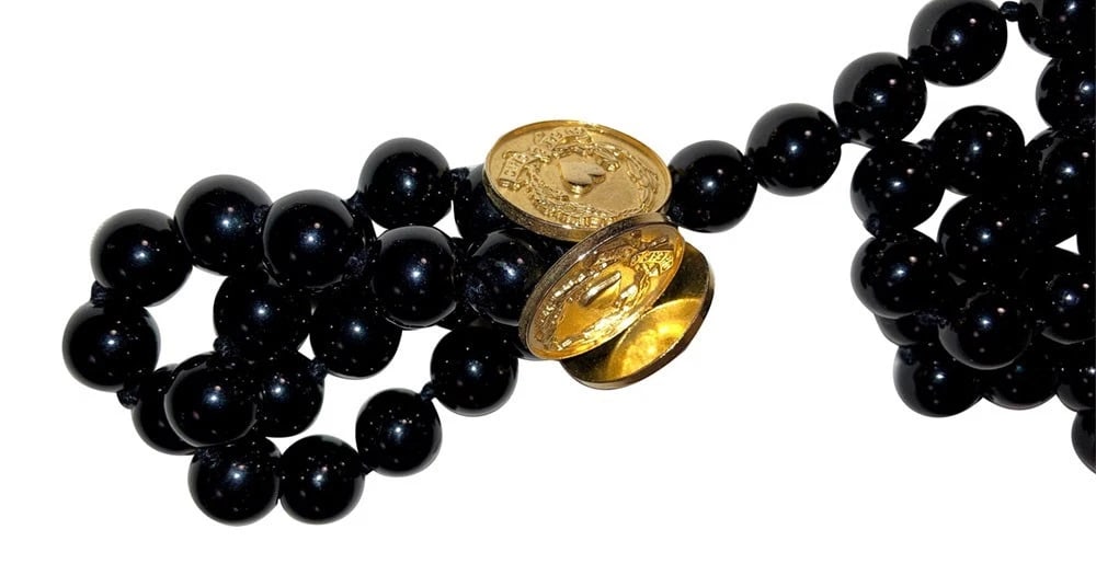 Moschino Triple Strand Black Plastic Bead Cheap and Chic Coin Belt Necklace - 8