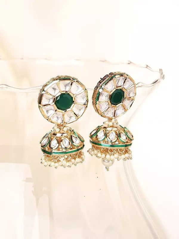 Kundan Stone Studded Jhumka Earrings with Bead Drop: Title:Kundan Stone Studded Jhumka Earrings with Bead Drop Reference:itemcode : JA0744-Magenta Reserve: $76.00 Shipping: Domestic: Shipping rates are determined by destination International: Foreign