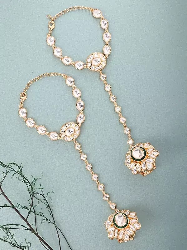 Kundan Stone Studded Floral Design Hath Phool (Hath panja) - 2