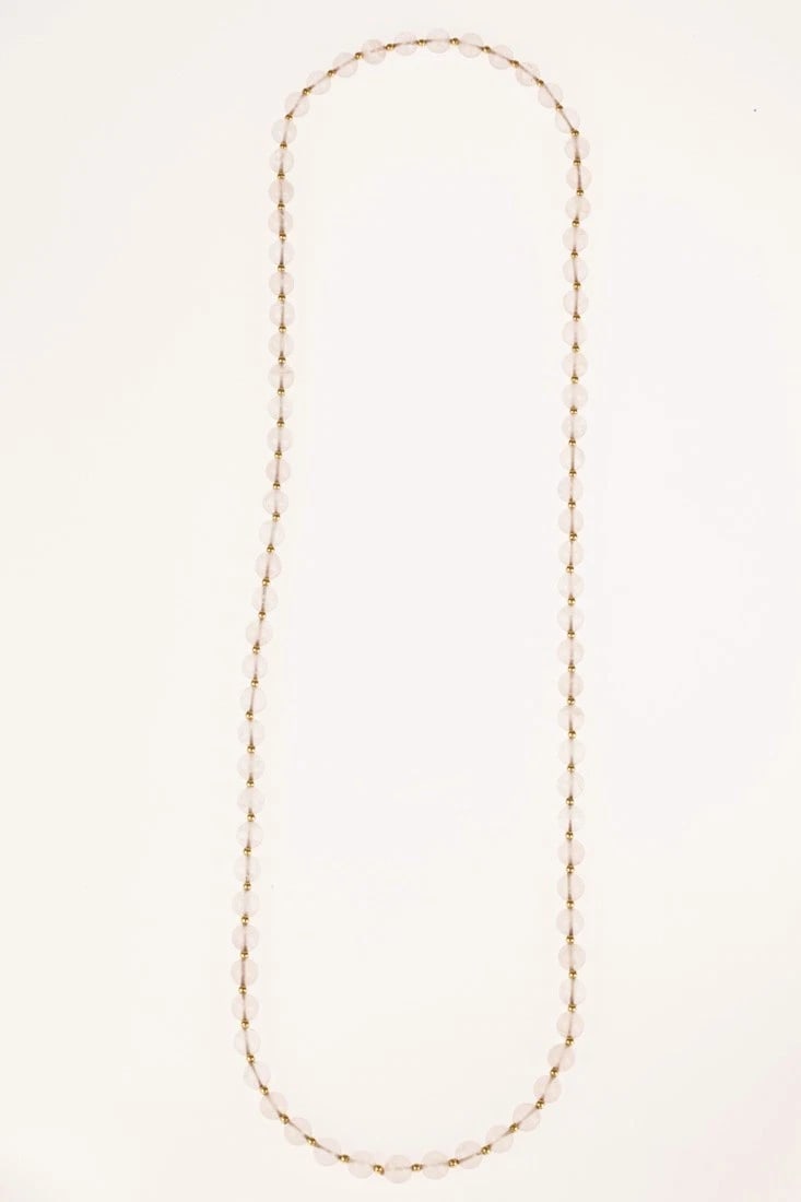 Rose Quartz and 14 kt Gold Bead Flapper Necklace - 2