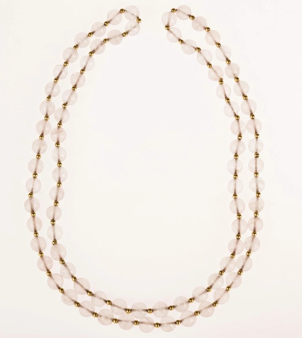 Rose Quartz and 14 kt Gold Bead Flapper Necklace - 3