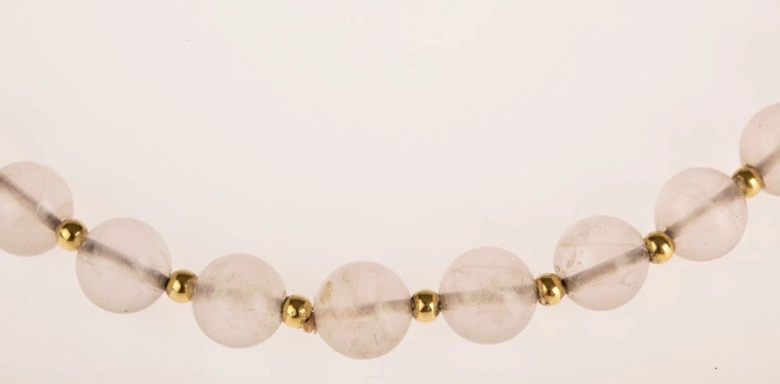 Rose Quartz and 14 kt Gold Bead Flapper Necklace - 4