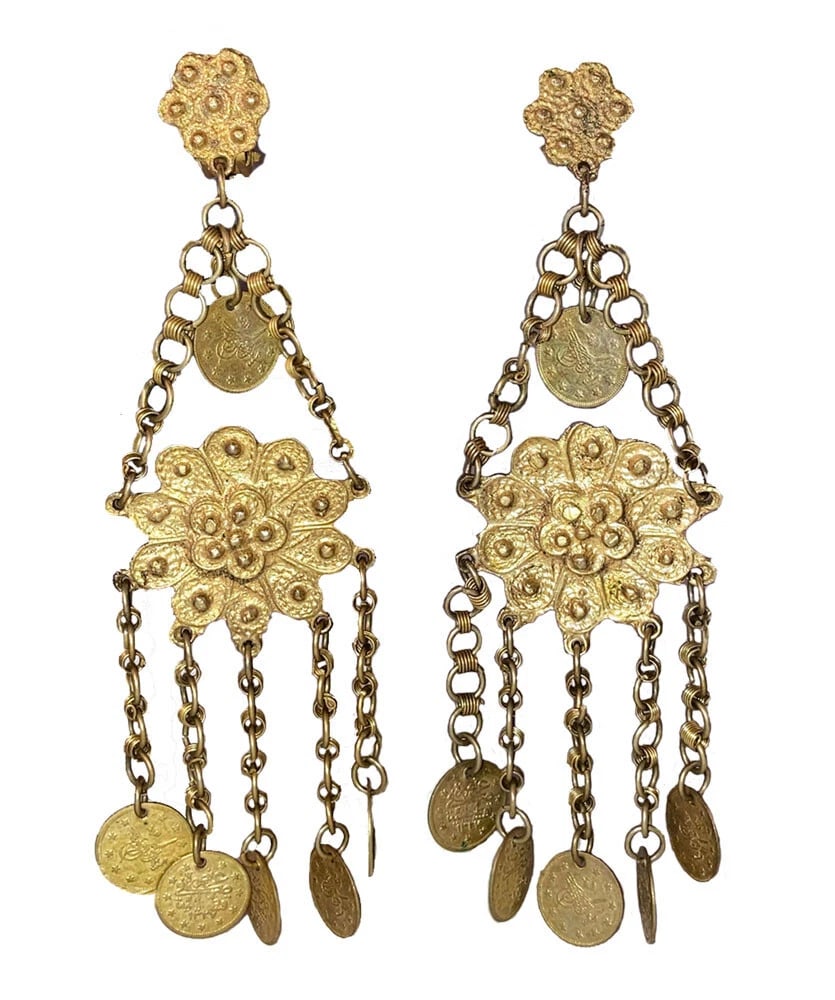 Brass Bohemian Tribal Chandelier Dangle Coin Earrings (1 of 6)