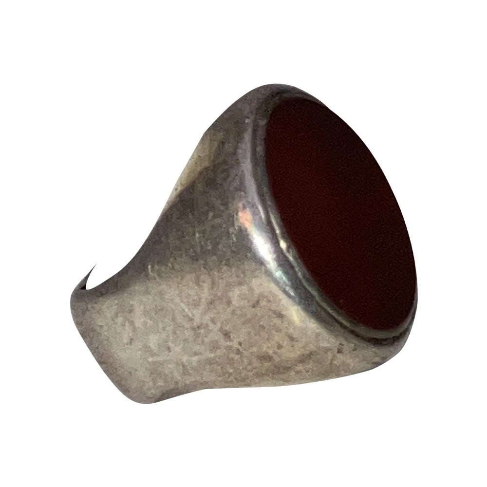 Vintage Sterling Silver Round Carnelian Pinky Signet Ring - 3