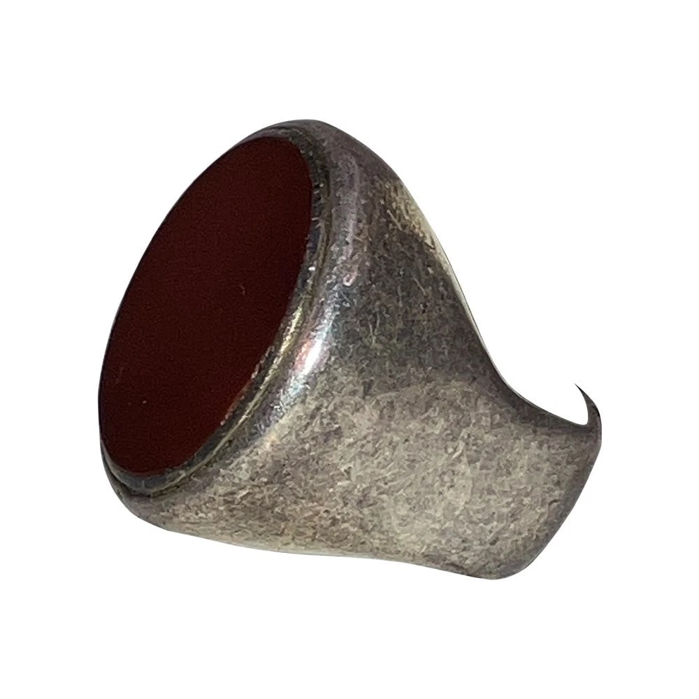 Vintage Sterling Silver Round Carnelian Pinky Signet Ring - 4