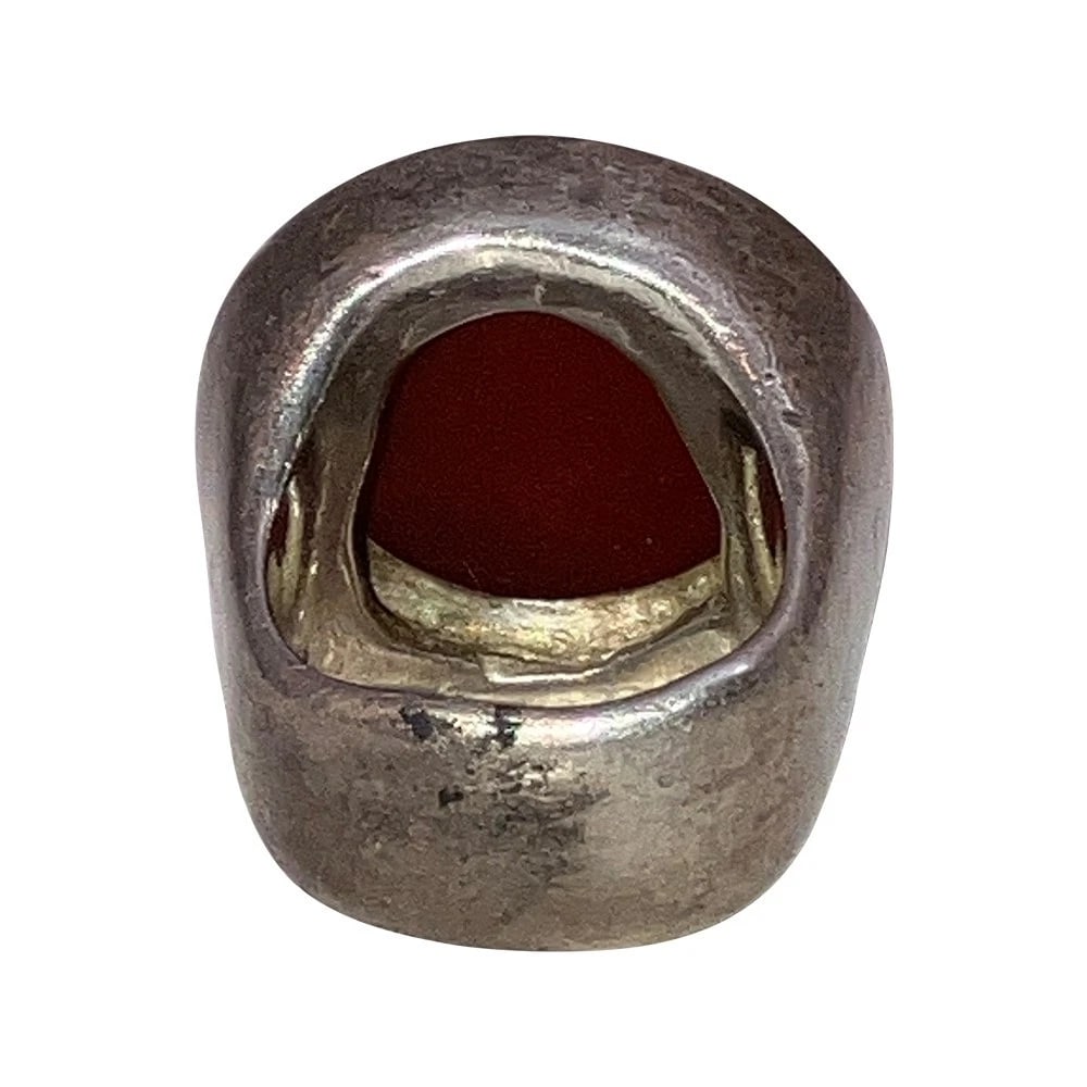 Vintage Sterling Silver Round Carnelian Pinky Signet Ring - 6