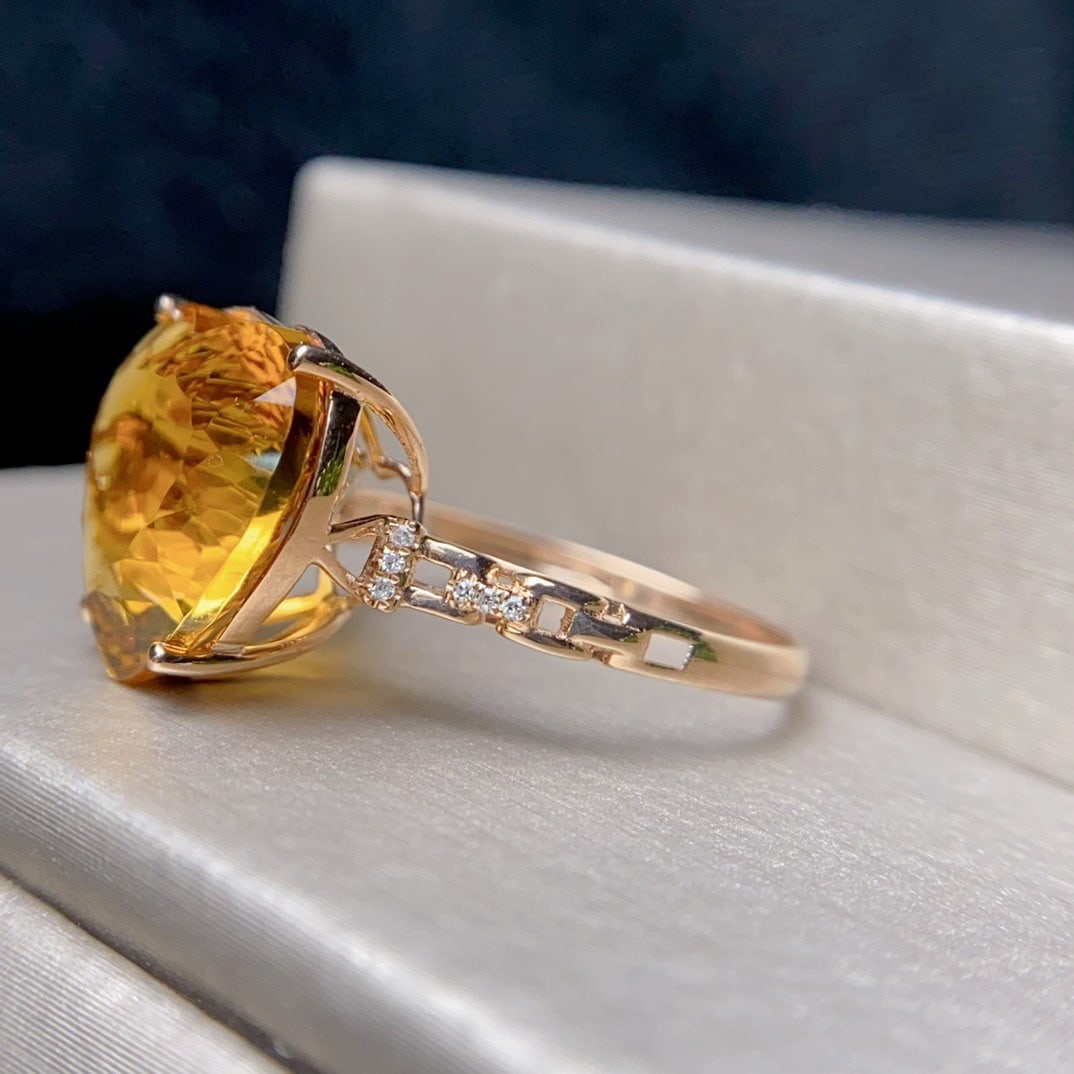 14K GOLD 7.02 CT NATURAL CITRINE and DIAMOND RING - 3