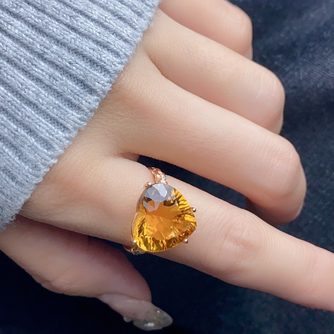 14K GOLD 7.02 CT NATURAL CITRINE and DIAMOND RING - 5