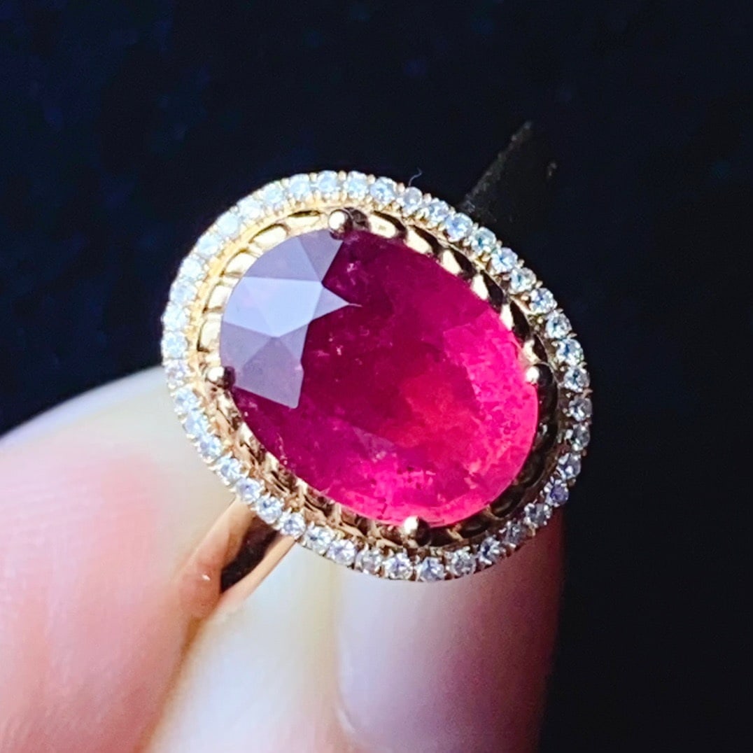 14K GOLD 2.15 CT NATURAL TOURMALINE and DIAMOND RING - 3