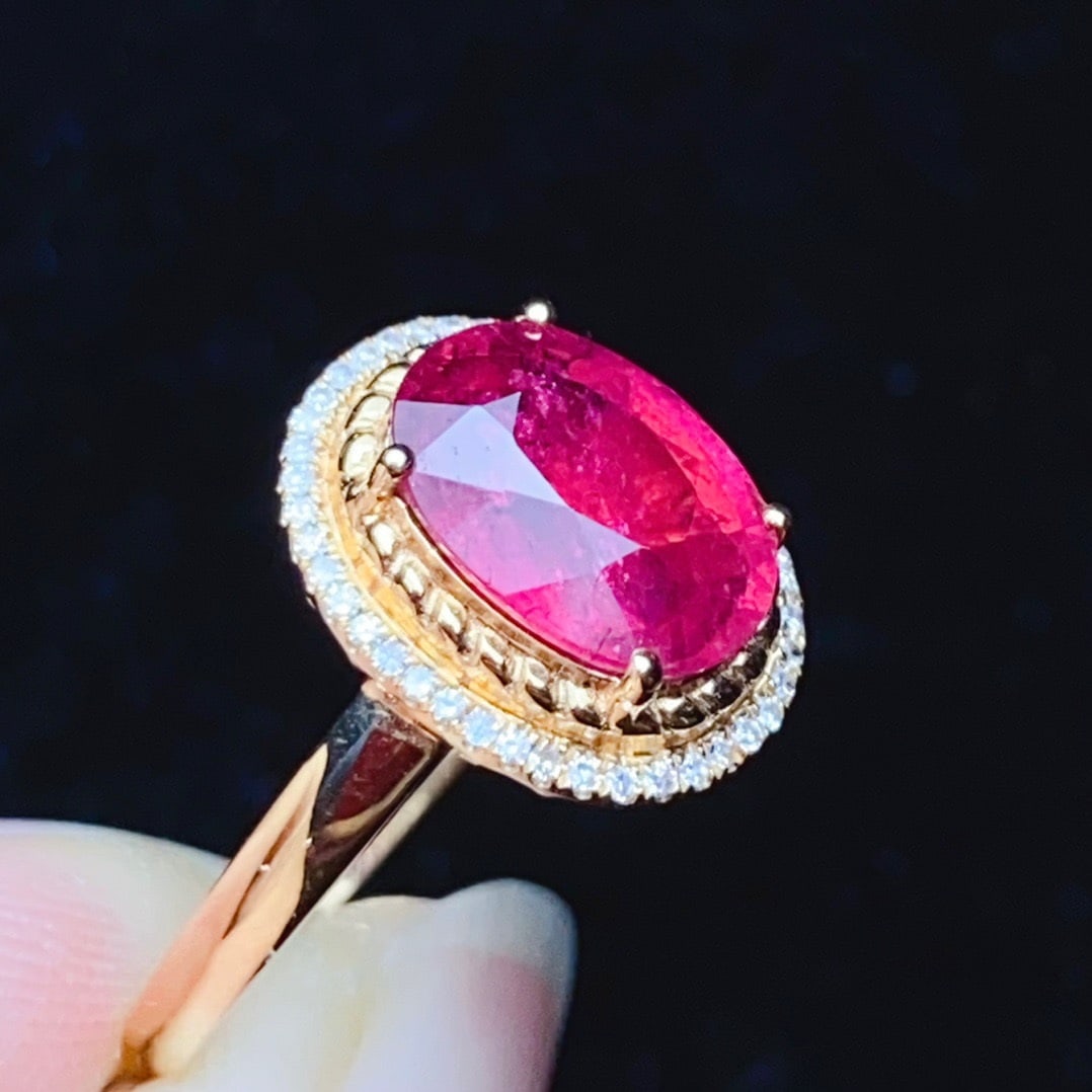 14K GOLD 2.15 CT NATURAL TOURMALINE and DIAMOND RING - 4