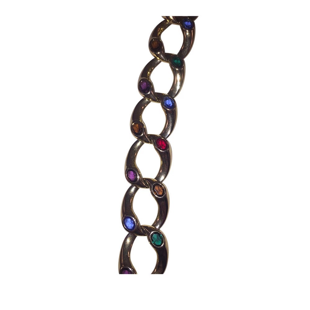 Vintage Signature Gold Tone Chain Link Necklace with Simulated Gemstones - 4
