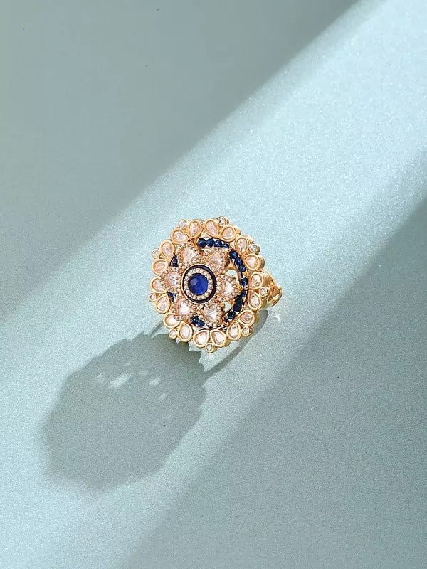 Stone Studded Kundan Floral Statement Adjustable Ring: Title:Stone Studded Kundan Floral Statement Adjustable Ring Reference:itemcode : JA0719-White Reserve: $38.00 Shipping: Domestic: Shipping rates are determined by destination International: Foreign