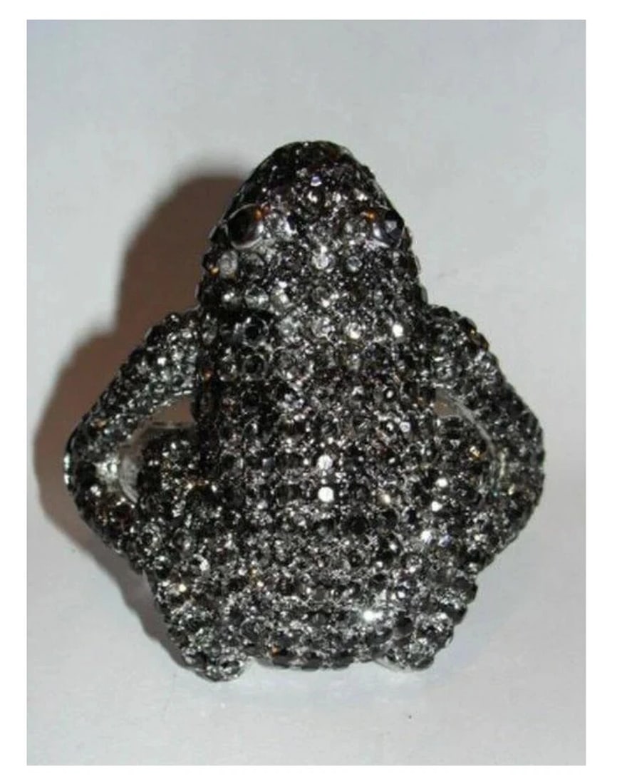 Silver Tone Costume Metal Rhinestone Frog Bracelet with Black Enamel - 2