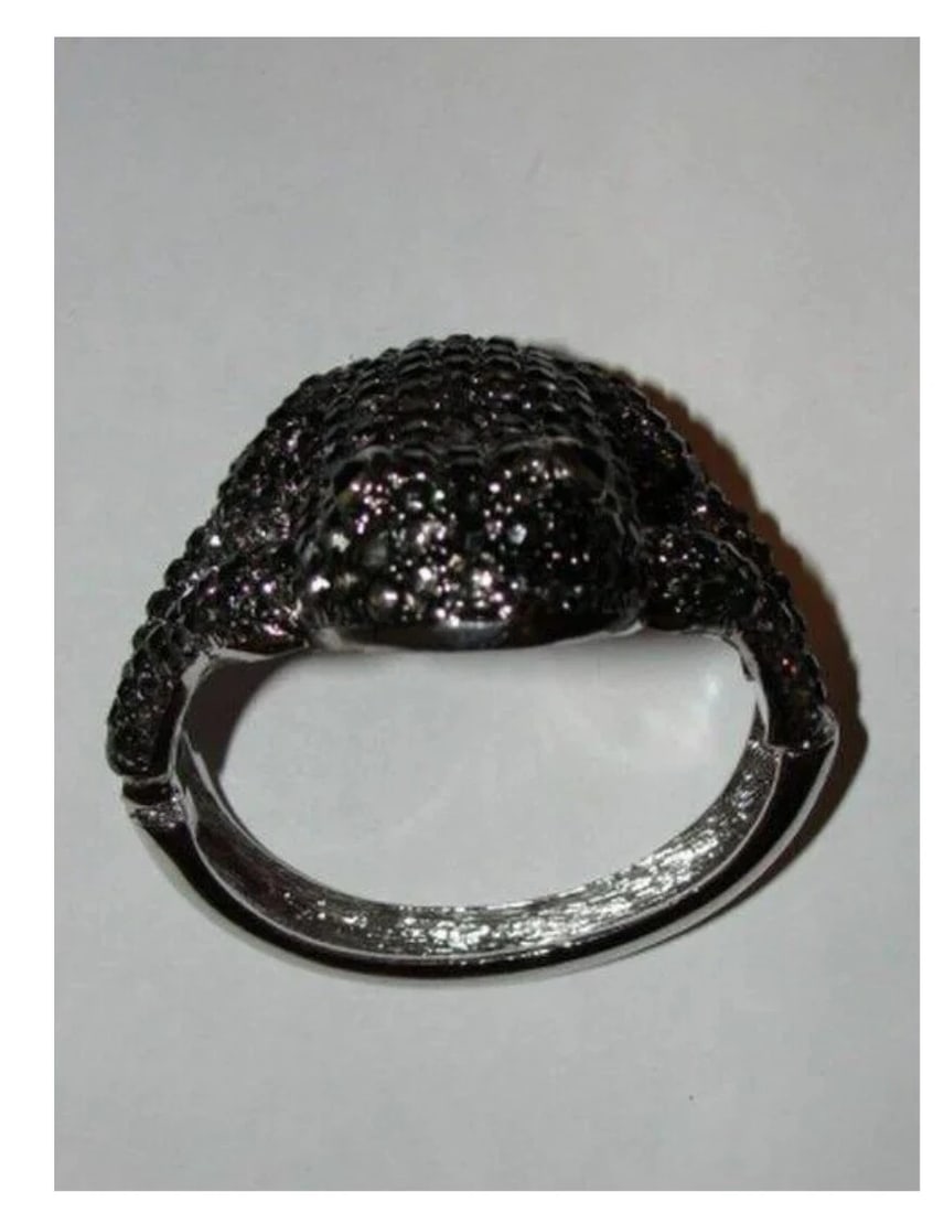 Silver Tone Costume Metal Rhinestone Frog Bracelet with Black Enamel - 3