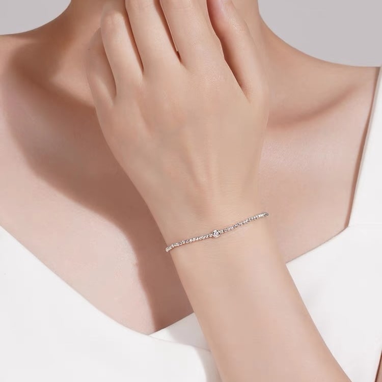 14K GOLD 0.05 CT NATURAL H DIAMOND BRACELET - 3