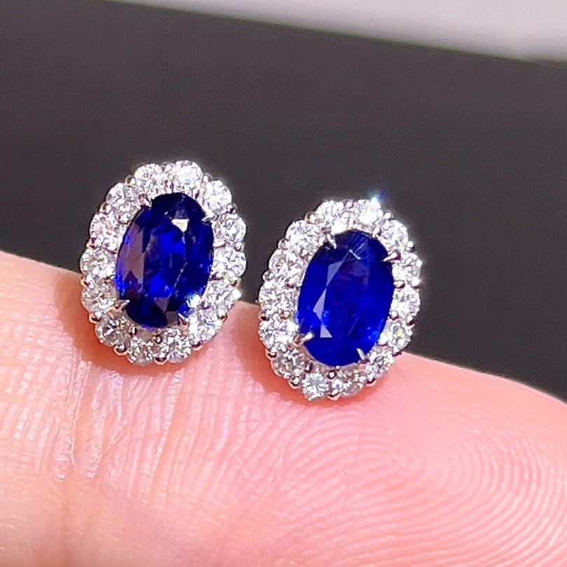 14K GOLD 1.32 CTW NATURAL SAPPHIRE and DIAMOND EARRINGS (1 of 4)