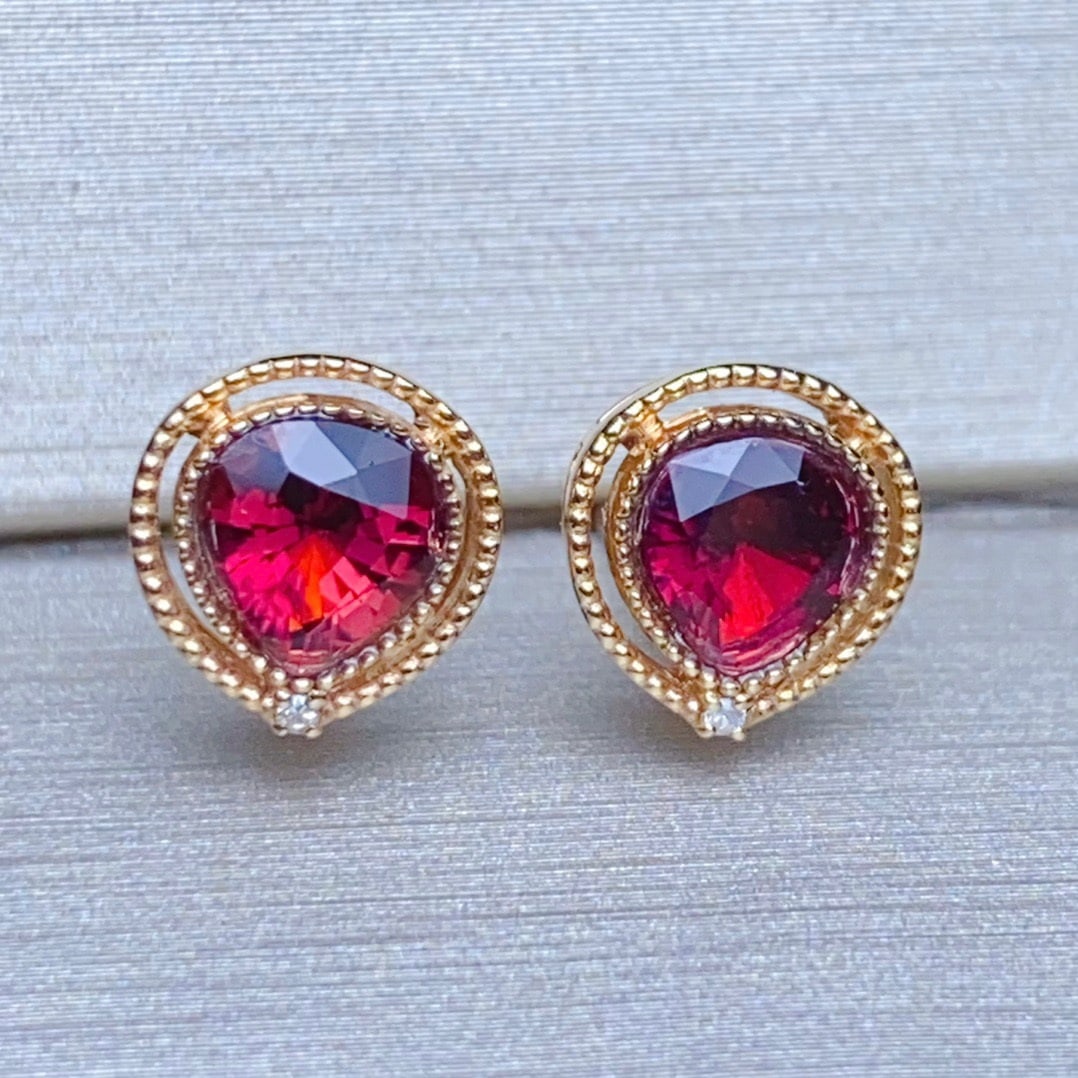 14K GOLD 0.95 CT NATURAL TOURMALINE and DIAMOND EARRINGS - 2
