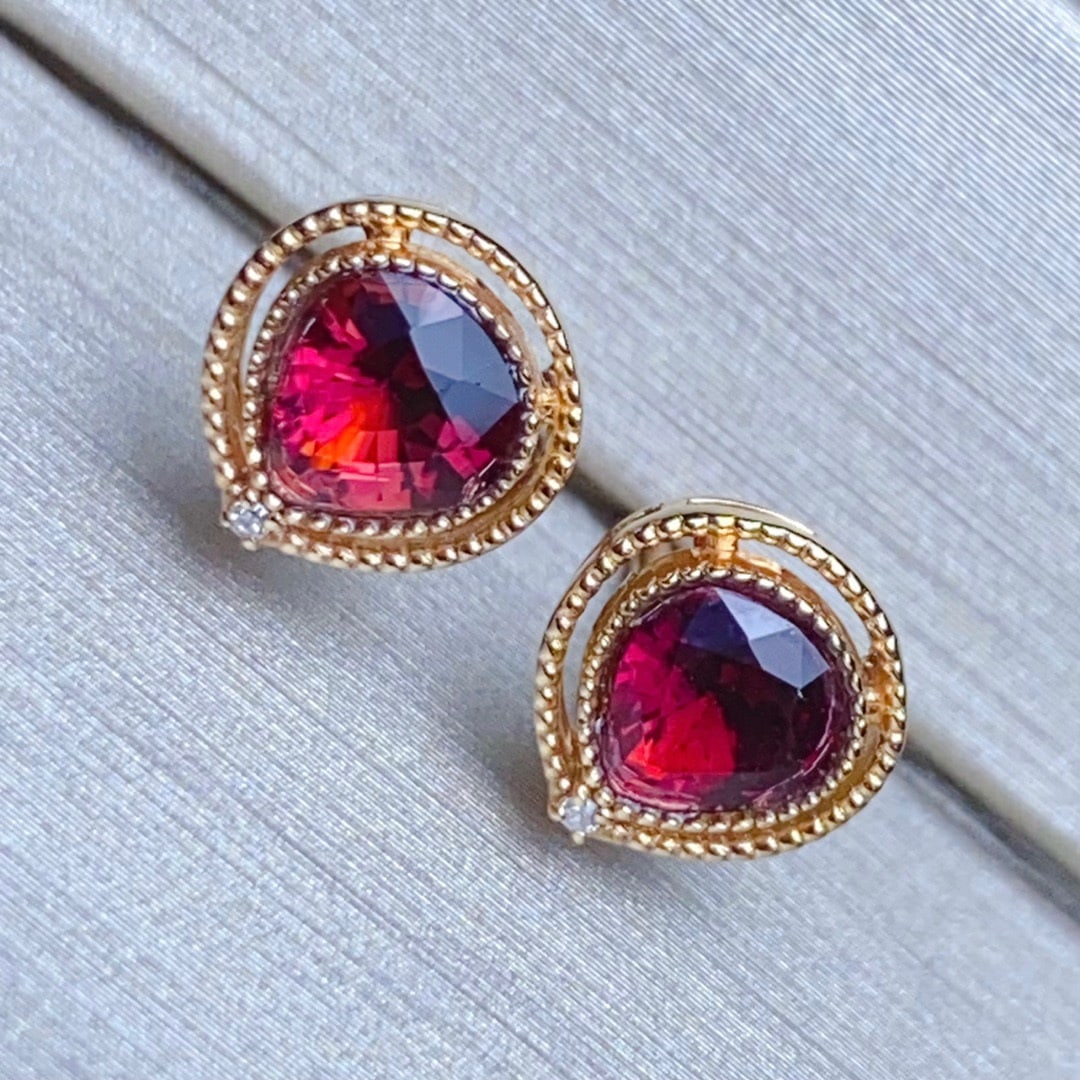 14K GOLD 0.95 CT NATURAL TOURMALINE and DIAMOND EARRINGS - 3
