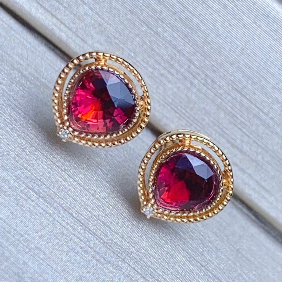 14K GOLD 0.95 CT NATURAL TOURMALINE and DIAMOND EARRINGS - 4