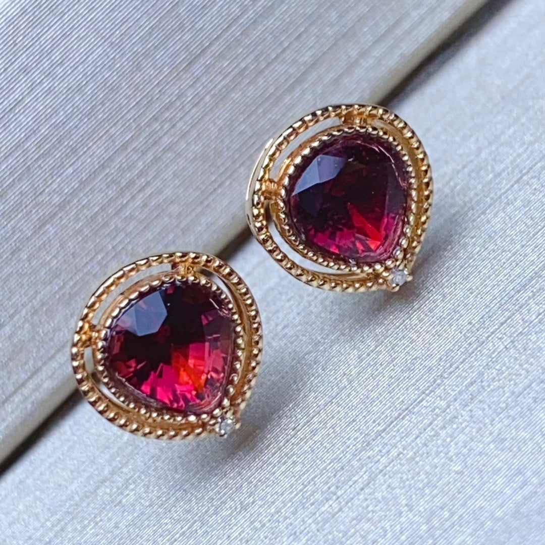 14K GOLD 0.95 CT NATURAL TOURMALINE and DIAMOND EARRINGS - 5
