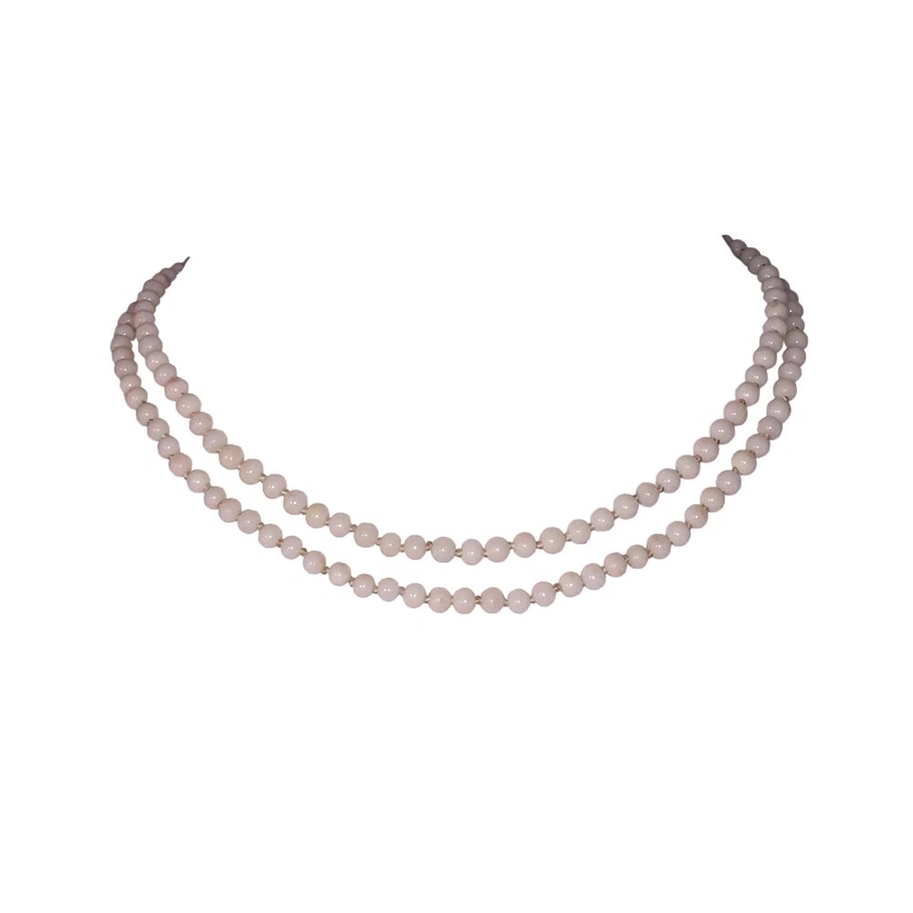 Double Strand Angel Skin Coral Bead Necklace with 14 kt Gold Filigree Box Clasp - 2