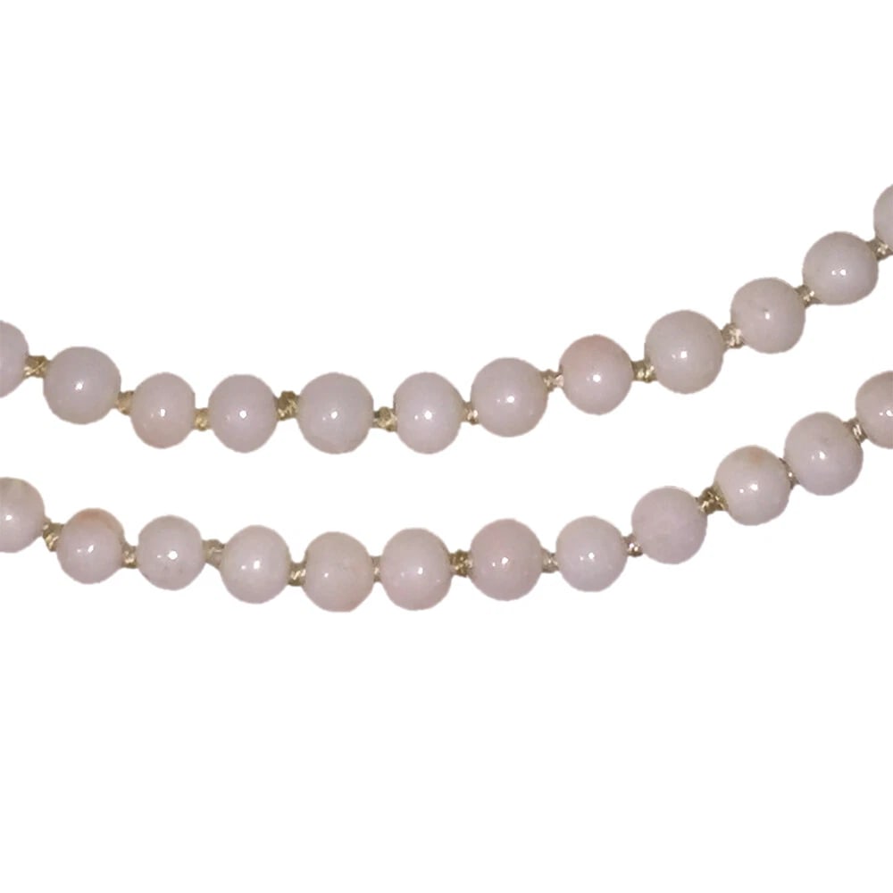 Double Strand Angel Skin Coral Bead Necklace with 14 kt Gold Filigree Box Clasp - 4