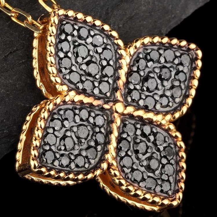 14K GOLD 0.5 CT NATURAL BLACK DIAMOND PENDANT - 2