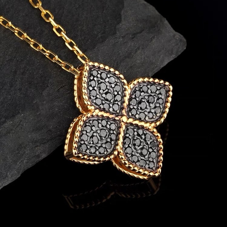 14K GOLD 0.5 CT NATURAL BLACK DIAMOND PENDANT - 3